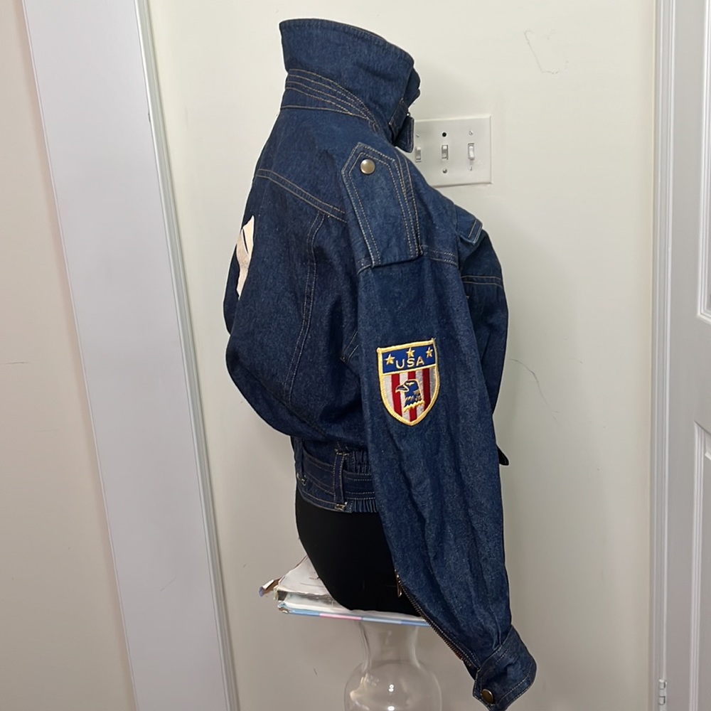 Vintage Yamaha Motor Riding Trucker Jeans Utility Cropped Jacket Size Small - Picture 3 of 16